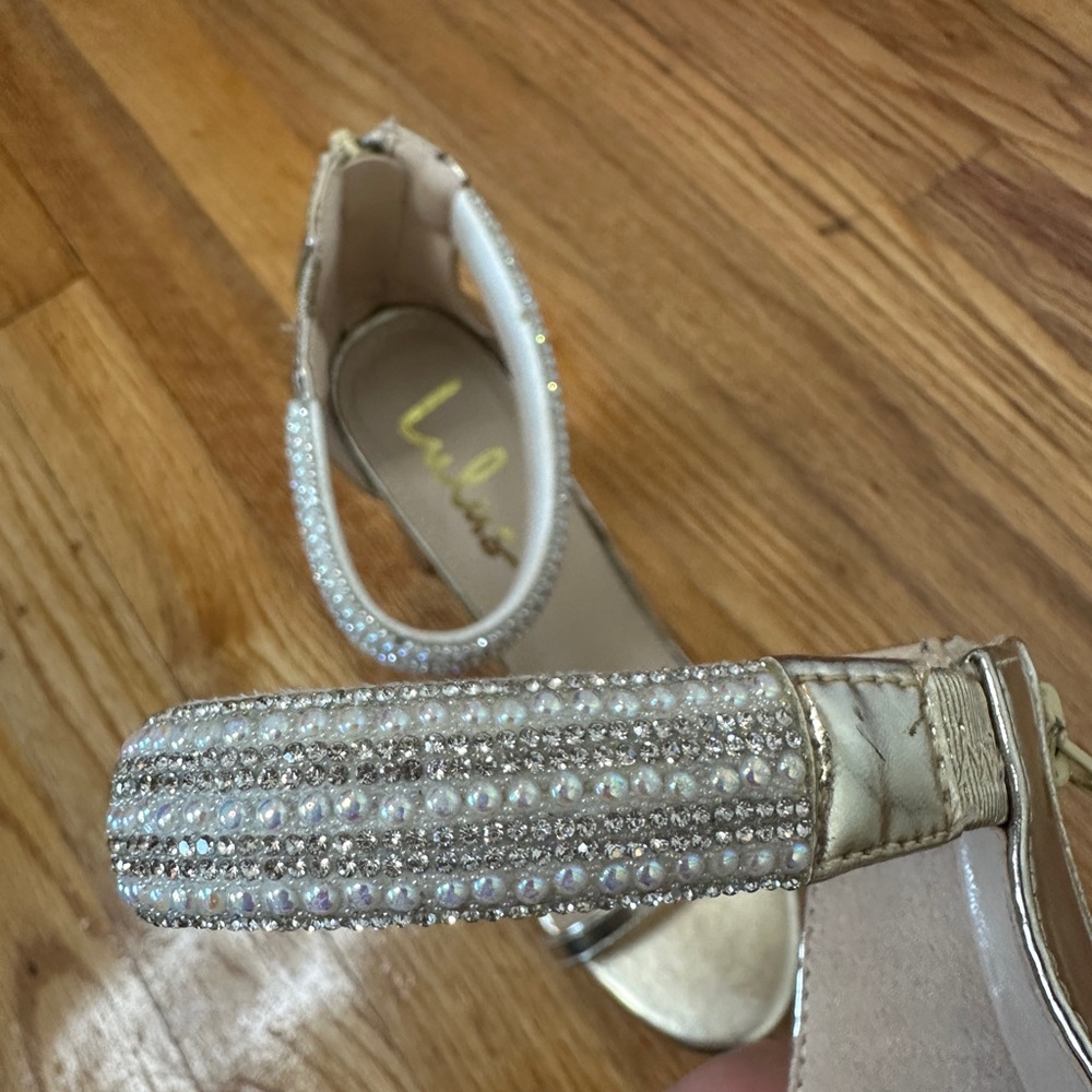 Lulus Cute Pearly Gold Metallic High Heels Block Heel - Picture 7 of 12